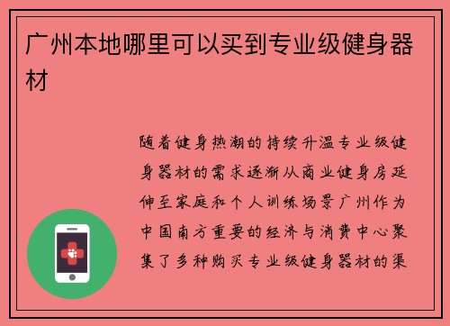 广州本地哪里可以买到专业级健身器材