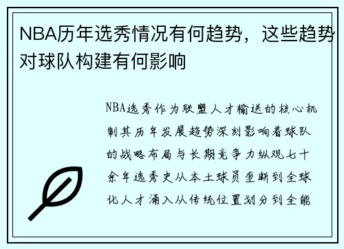 NBA历年选秀情况有何趋势，这些趋势对球队构建有何影响